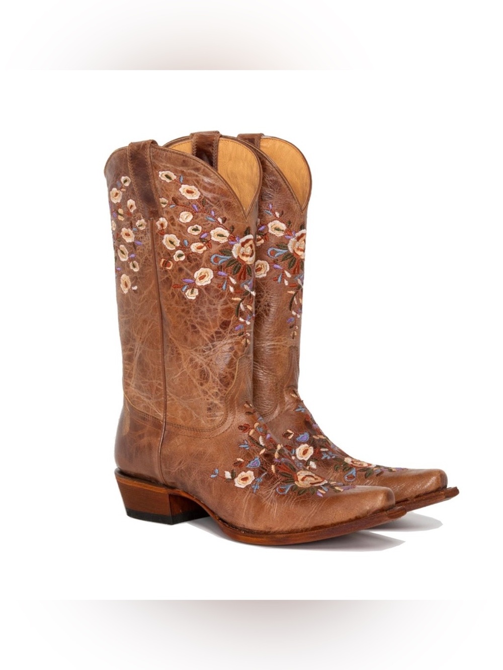 Chunky Pull-On Cowboy Boots Embroidered Mid Calf Fashion Cowgirl Western